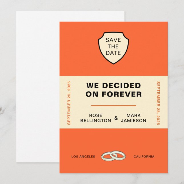 BOKOMSLAG "WE DECIDED ON FOREVER" SAVE THE DATE INBJUDNINGAR (Fram/baksida)