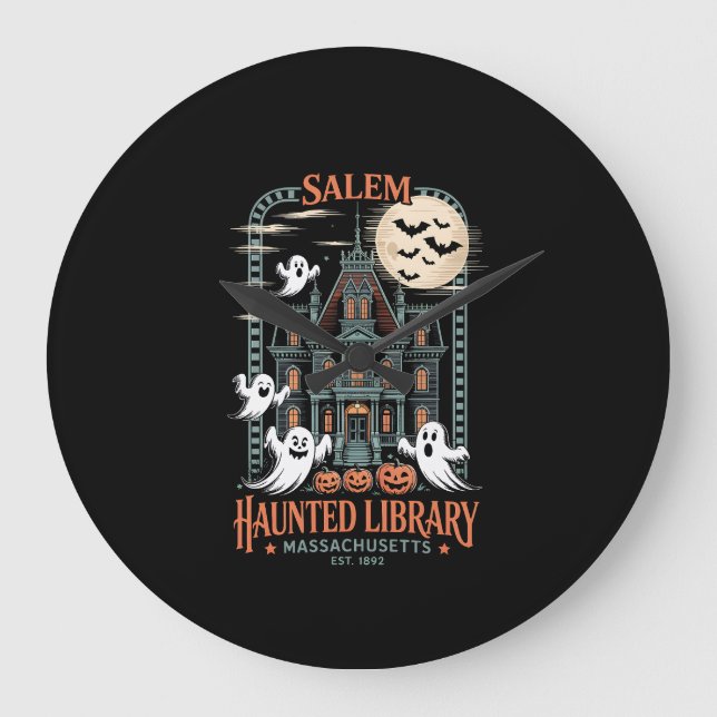Bokorm Halloween-tröja Hemsökt bibliotek Stor Klocka (Framsida)