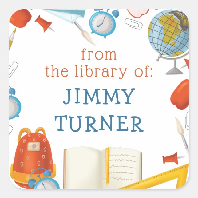 Bokplåt för klassrum fyrkantigt klistermärke (Framsida)