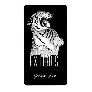 Bokplåtar Ex Libris White Tiger Big Cat on Black Fraktsedel