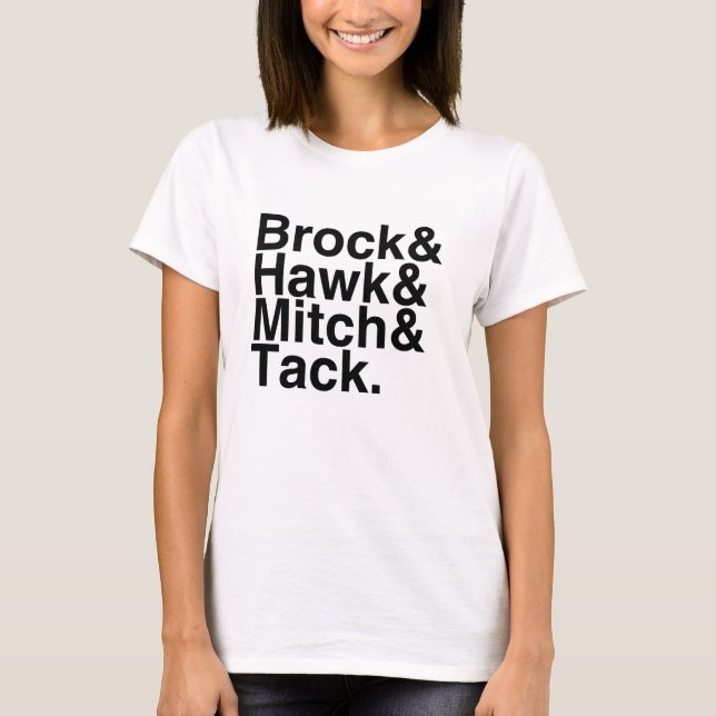 BokPojkvän Brock, hök, Mitch, hals Tee Shirt (Framsida)