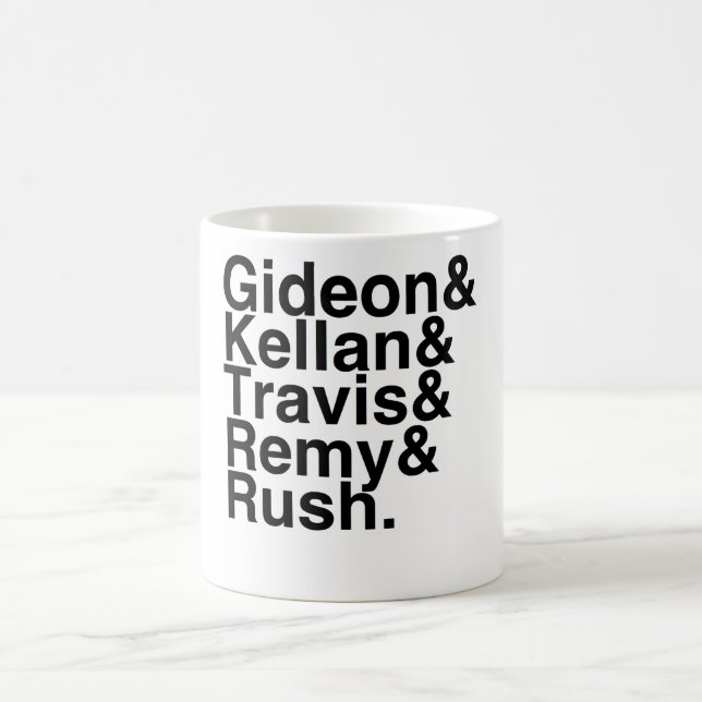 BokPojkvännen Gideon, Kellan, Travis, Remy, rusar Kaffemugg (Center)