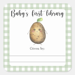 Bokskylt för babyskor - baby först bibliotek fyrkantigt klistermärke