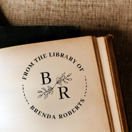 Bokskylt för elegant Round Botanical Initialer Bib Självfärgande Stämpel
