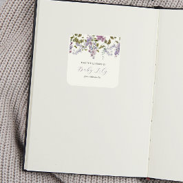 Bokskylt för Lilac och Lavender Baby Shower Fyrkantigt Klistermärke