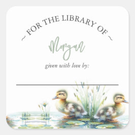 Bokskylt för Neutral Anka Baby Shower Bookplate Fyrkantigt Klistermärke