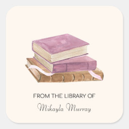 Bokskylt för Personligen Bok Stack Fyrkantigt Klistermärke
