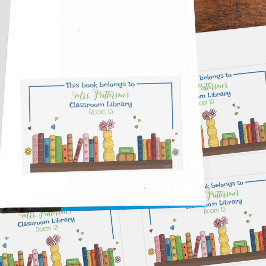 Bokskyltar för Watercolor Bookshelf Classroom Bibl Rektangulärt Klistermärke