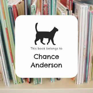 Bokskyltdekal för kattsilhuett fyrkantigt klistermärke