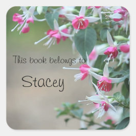 Bokskyltdekaler för blommor, rosa och vit blomma fyrkantigt klistermärke