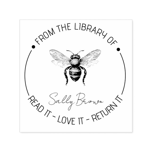 Bokskylten bok bibliotek bok frimärke Anpassningsb Självfärgande Stämpel (Design)