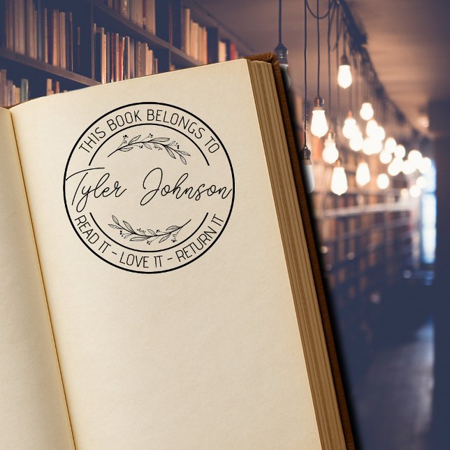 Bokskylten Bok bibliotek bok frimärke Anpassningsb Självfärgande Stämpel (Skapare uppladdad)