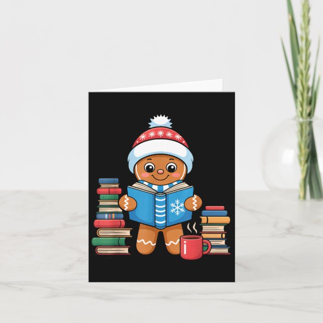 Bokslukande Gingerbread Läs Böcker Jul Pyjamas Kort (Framsida)