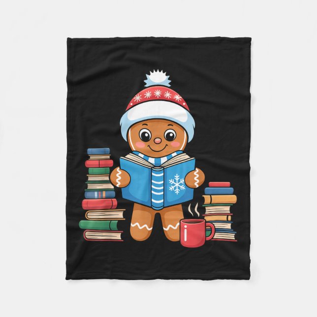 Bokslukande pepparkaksböcker läser julpyjamas fleecefilt (Framsidan)