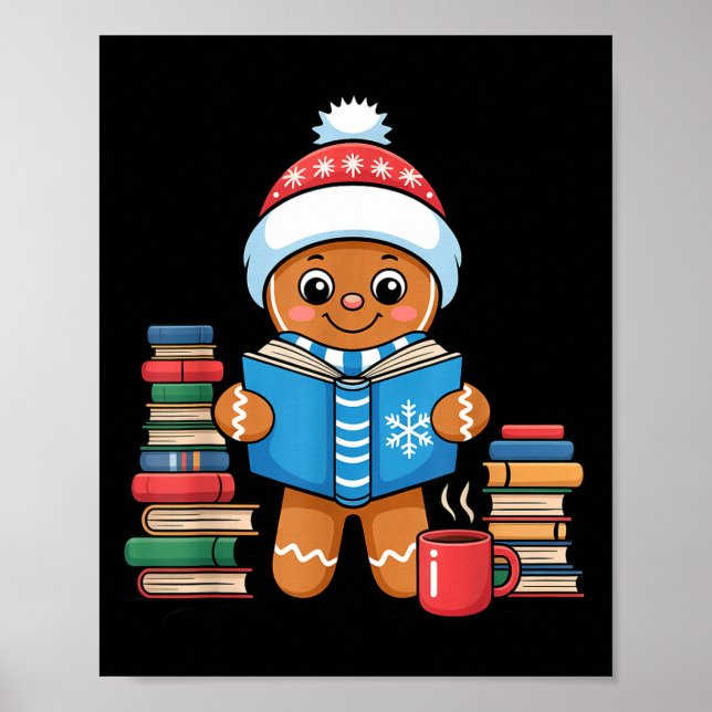 Bokslukande pepparkaksböcker läser julpyjamas poster (Framsidan)