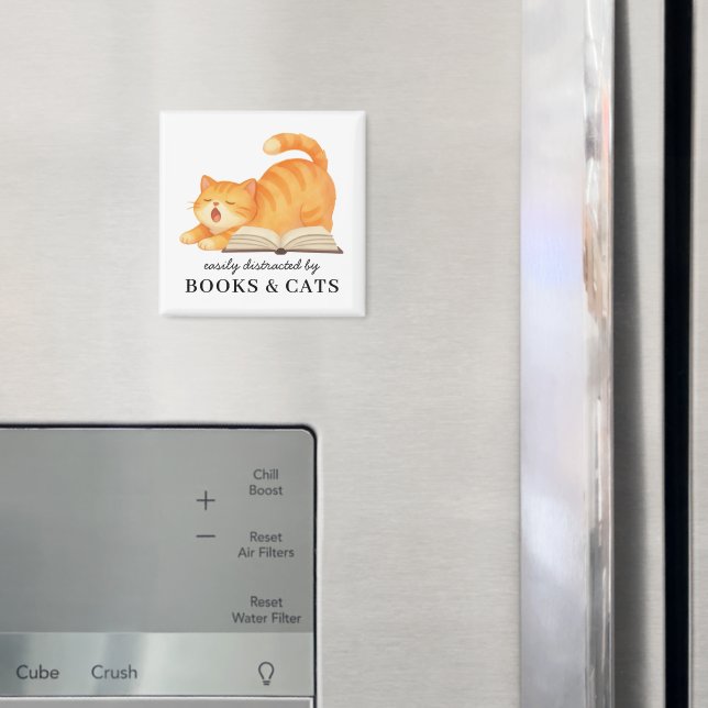 Bokslukande röd katt Roligt citat för bokälskare  Magnet (In Situ (Fridge))