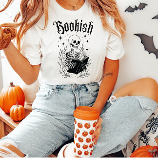 Bokslukande skelett Halloween-läsning gotisk T Shirt