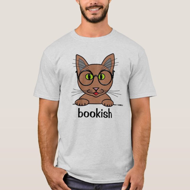 Bokslukande Studierande Kitty Med Glasögon Rolig T Shirt (Framsida)