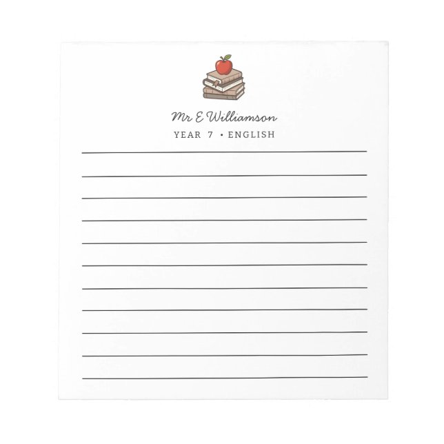 Bokstapel och Apple Anpassad Lärare Värdering Anteckningsblock (Framsida)