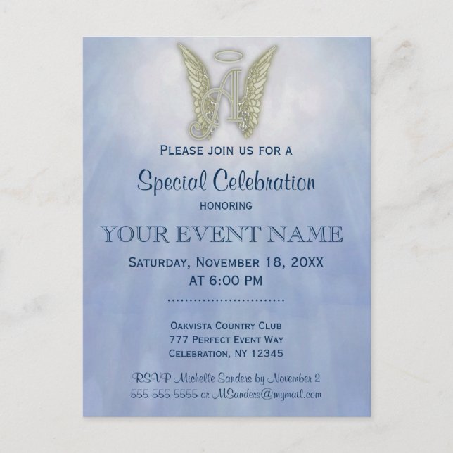 Bokstav A Ängelmonogram Inbjudan (Framsida)