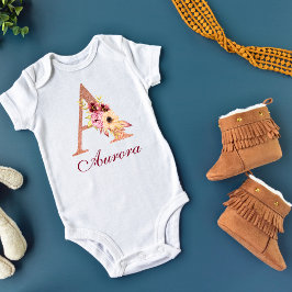 Bokstav A Blommig Roséguld Monogram T Shirt