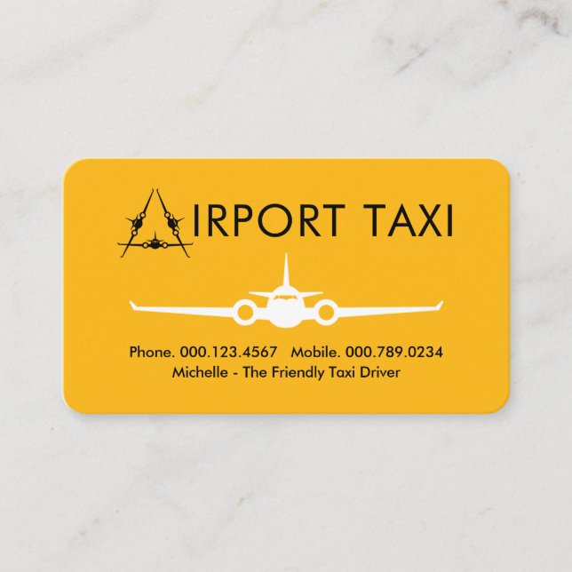 Bokstav-A Flygplats Taxi Tjänst Visitkort (Framsida)