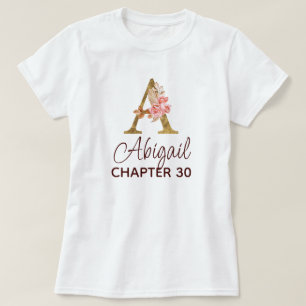Bokstav A Guldmonogram Rosa Rosor Födelsedag T Shirt
