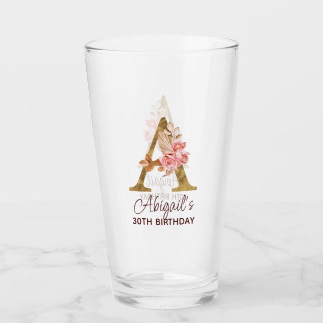 Bokstav A Guldmonogram Rosa Rosor Glaskopp (Framsida)