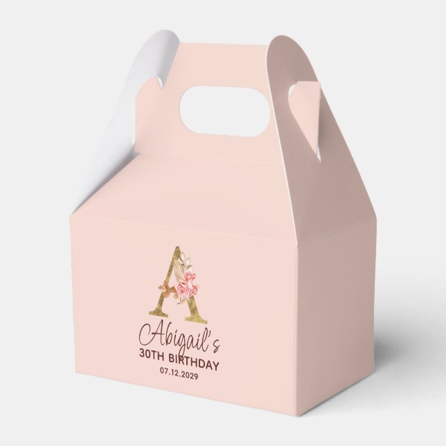 Bokstav A Guldmonogram Rosa Rosor Presentaskar (Framsidan Sidan)
