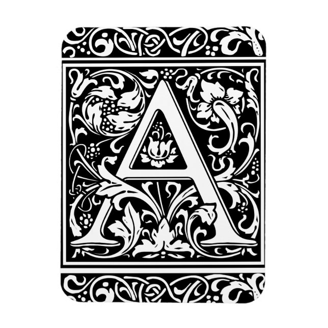 Bokstav A Medeltida Monogram Art Nouveau Magnet (Vertikal)