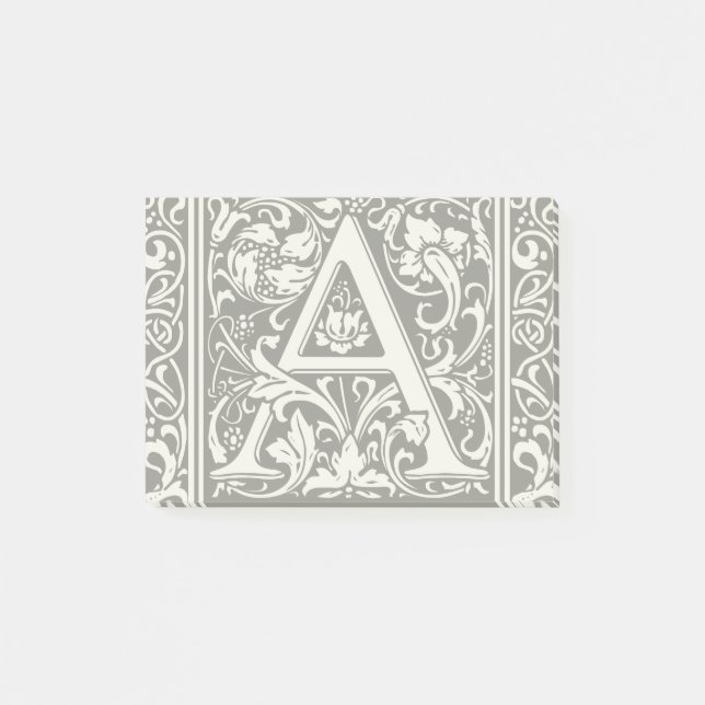 Bokstav A medeltida monogram Art Nouveau Post-it Block (Framsida)