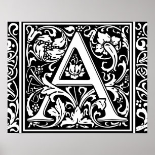 Bokstav A medeltida monogram Art Nouveau Poster