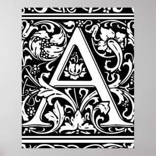 Bokstav A medeltida monogram Art Nouveau Poster