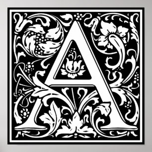 Bokstav A medeltida monogram Art Nouveau Poster