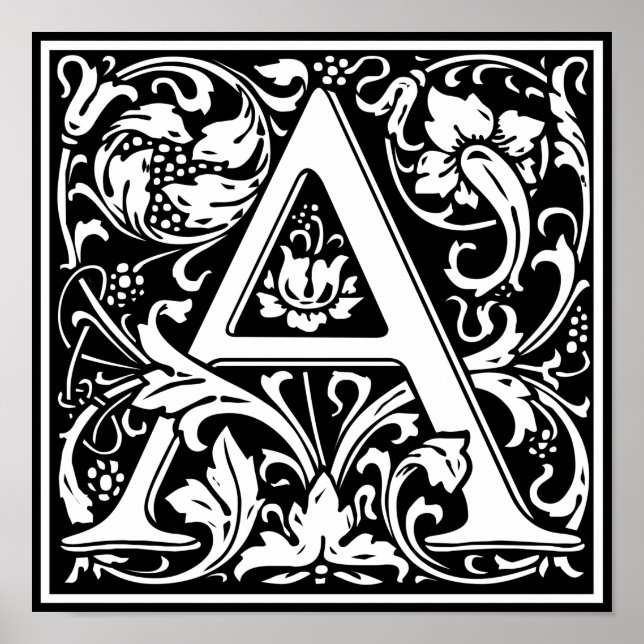 Bokstav A medeltida monogram Art Nouveau Poster (Framsidan)