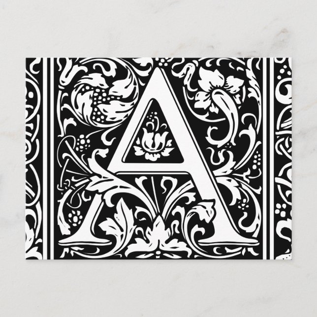 Bokstav A medeltida monogram Art Nouveau Vykort (Framsida)