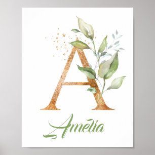 Bokstav A monogram grönska eukalyptus guld Poster