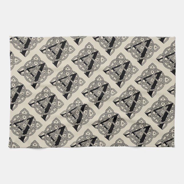 Bokstav A Monogram Vintage Keltisk Knuttryck Kökshandduk (Horisontell)