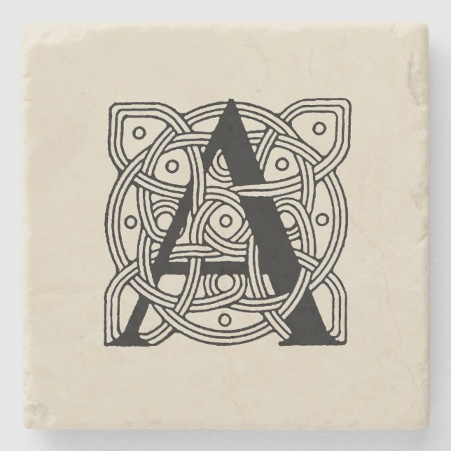 Bokstav A Monogram Vintage Keltisk Knuttryck Stenunderlägg (Framsidan)