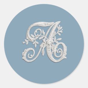 Bokstav A Vit Broderad Utseende Monogram Valfri Fä Runt Klistermärke