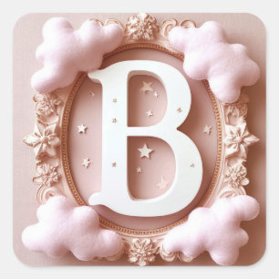 💖 Bokstav B Blommig Moln Baby Tema 💖 Fyrkantigt Klistermärke
