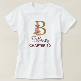 Bokstav B Guld Monogram Rosafärgade Rosor Födelsed T Shirt
