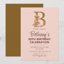Bokstav B Guldmonogram Rosa Rosor