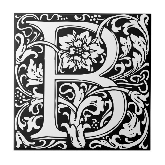 Bokstav B Medeltida Monogram Art Nouveau Kakelplatta (Framsidan)