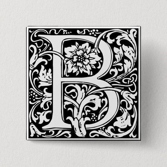 Bokstav B Medeltida Monogram Art Nouveau Knapp (Framsida)