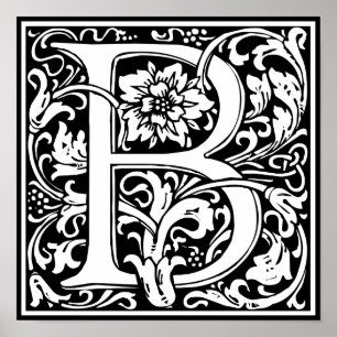 Bokstav B Medeltida Monogram Art Nouveau Poster