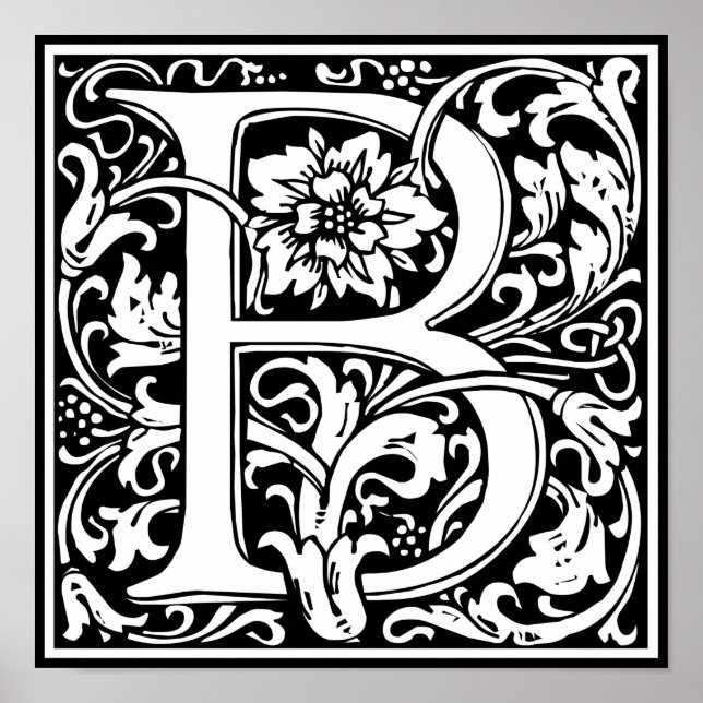 Bokstav B Medeltida Monogram Art Nouveau Poster (Framsidan)