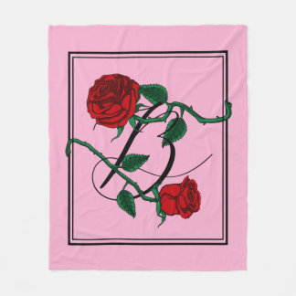 Bokstav B Monogram med röda rosor rosa Fleecefilt