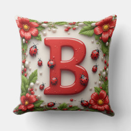 🐞 Bokstav B Röda Nyckelpigor Vallmo Pärlor Kudde