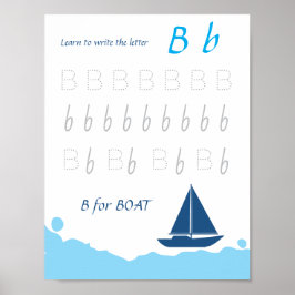 Bokstav B Spårningsaffisch för Barn | B är för Båt Poster